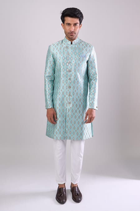 Buy Arihant Rai Sinha Green Designer Woven Jacquard Sherwani And Pant Set Online at Aza Fashions Buy_Arihant Rai Sinha_Green Designer Woven Jacquard Sherwani And Pant Set _Online_at_Aza_Fashions