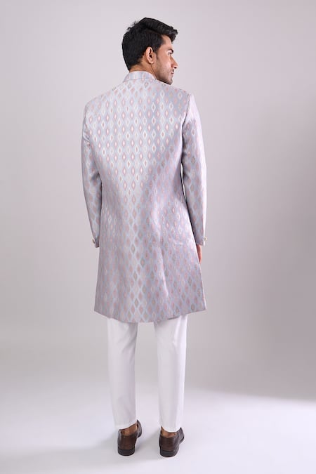 Arihant Rai Sinha Grey Woven Jacquard Sherwani & White Pant Set 