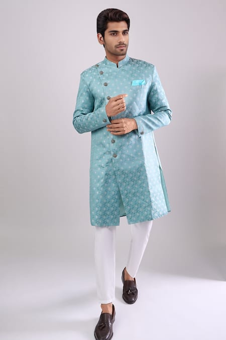 Arihant Rai Sinha Woven Jacquard Green Sherwani & White Pant 
