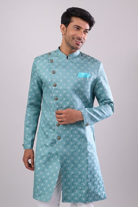 Buy_Arihant Rai Sinha_Green Jacquard, Polyester, Viscose Woven Sherwani And White Pant 