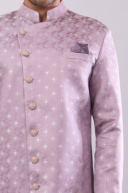 Arihant Rai Sinha_Pink Polyester, Viscose Woven Jacquard Sherwani And White Pant Set _at_Aza_Fashions