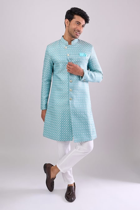 Arihant Rai Sinha Green Jacquard Designer Woven Sherwani And Pant Set Online at Aza Fashions Arihant Rai Sinha_Green Jacquard Designer Woven Sherwani And Pant Set _Online_at_Aza_Fashions