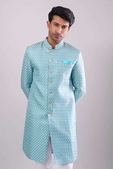 Arihant Rai Sinha Green Jacquard Designer Woven Sherwani And Pant Set at Aza Fashions Arihant Rai Sinha_Green Jacquard Designer Woven Sherwani And Pant Set _at_Aza_Fashions