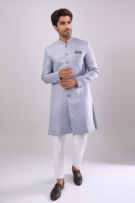 Arihant Rai Sinha Grey Woven Jacquard Sherwani & White Pant 
