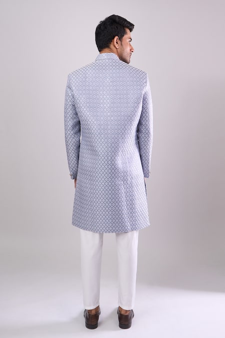 Arihant Rai Sinha Grey Woven Jacquard Sherwani & White Pant 