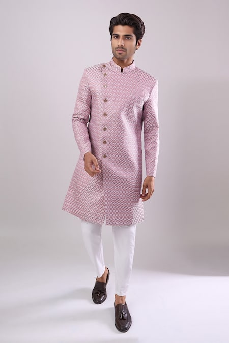 Arihant Rai Sinha Pink Woven Jacquard Sherwani & White Pant Set 