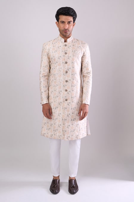 Buy Arihant Rai Sinha Off White Silk, Polyester, Viscose Embroidery Designer Sherwani Set Online at Aza Fashions Buy_Arihant Rai Sinha_Off White Silk, Polyester, Viscose Embroidery Designer Sherwani Set _Online_at_Aza_Fashions