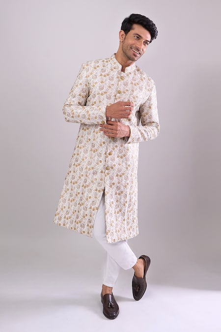 Arihant Rai Sinha_Off White Polyester, Viscose Embroidery Designer Sherwani Set _Online_at_Aza_Fashions