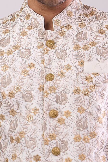 Buy_Arihant Rai Sinha_Off White Polyester, Viscose Embroidery Designer Sherwani Set _Online_at_Aza_Fashions