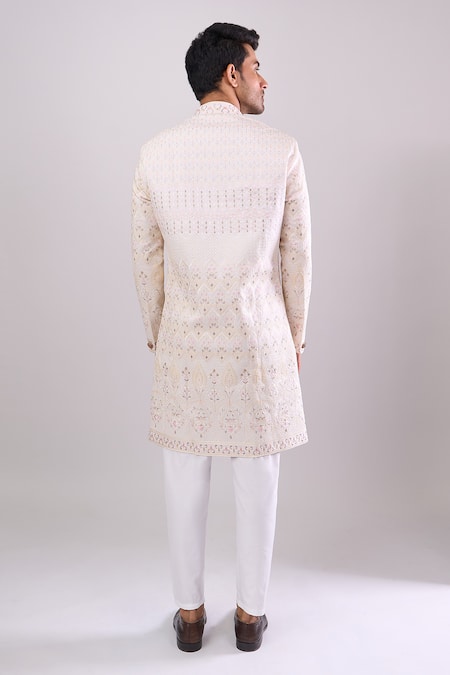 Arihant Rai Sinha Base Cream Embroidered Sherwani Set 