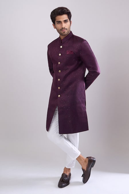 Arihant Rai Sinha Wine Sequence Embroidered Sherwani Set 