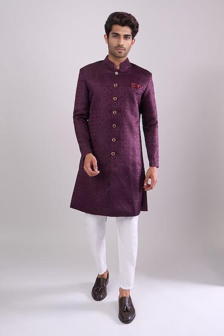 Arihant Rai Sinha Wine Sequence Embroidered Sherwani Set 