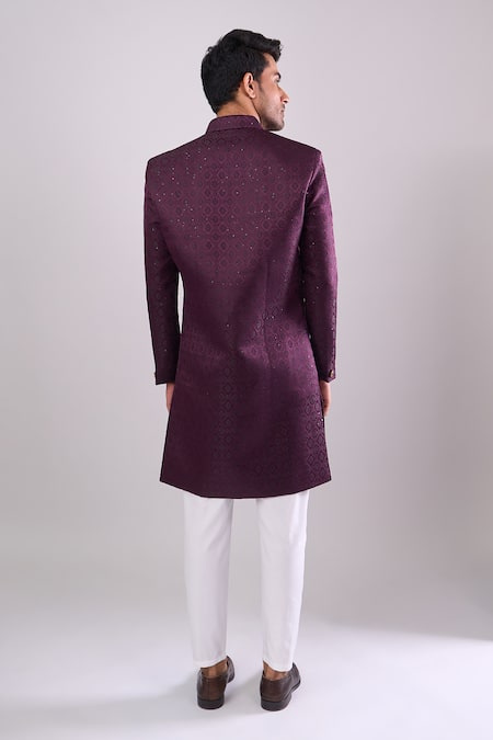 Arihant Rai Sinha Wine Sequence Embroidered Sherwani Set 