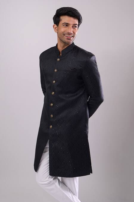 Arihant Rai Sinha Black Polyester, Viscose Sequins Sequence Embroidered Sherwani Set Online at Aza Fashions Arihant Rai Sinha_Black Polyester, Viscose Sequins Sequence Embroidered Sherwani Set _Online_at_Aza_Fashions