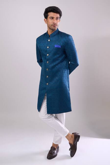 Arihant Rai Sinha Blue Polyester, Viscose Embroidery Sequence Sherwani Set Online at Aza Fashions Arihant Rai Sinha_Blue Polyester, Viscose Embroidery Sequence Sherwani Set _Online_at_Aza_Fashions