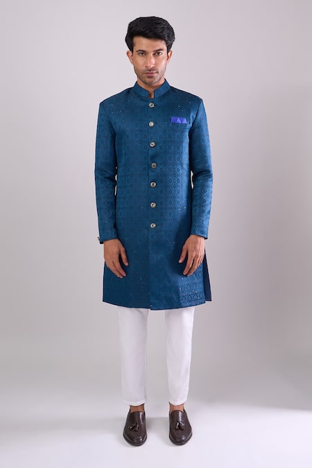 Buy Arihant Rai Sinha Blue Polyester, Viscose Embroidery Sequence Sherwani Set Online at Aza Fashions Buy_Arihant Rai Sinha_Blue Polyester, Viscose Embroidery Sequence Sherwani Set _Online_at_Aza_Fashions