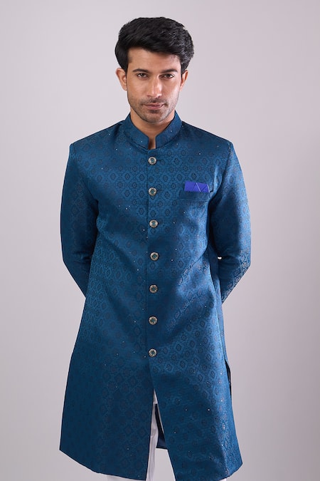 Arihant Rai Sinha Blue Polyester, Viscose Embroidery Sequence Sherwani Set at Aza Fashions Arihant Rai Sinha_Blue Polyester, Viscose Embroidery Sequence Sherwani Set _at_Aza_Fashions