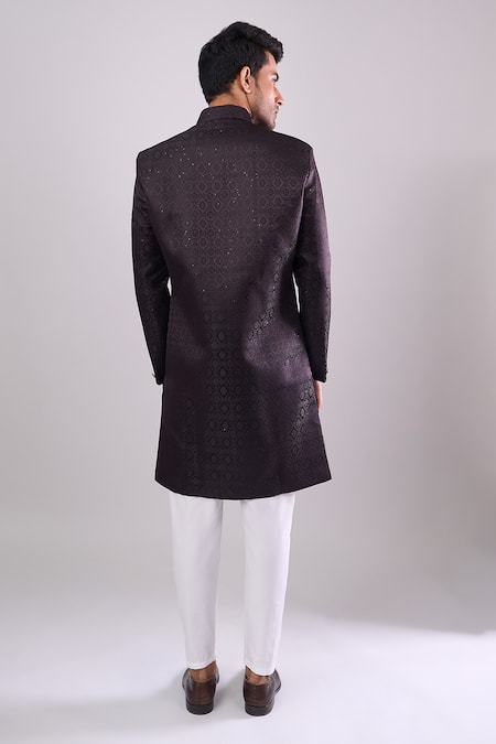 Arihant Rai Sinha Blackish Wine Sequence Embroidered Sherwani Set 