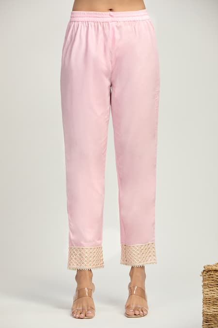 Samyukta Singhania Pink Cotton Embroidery Round Neck Mulmul Anarkali Suit Set Online at Aza Fashions Samyukta Singhania_Pink Cotton Embroidery Round Neck Mulmul Anarkali Suit Set_Online_at_Aza_Fashions