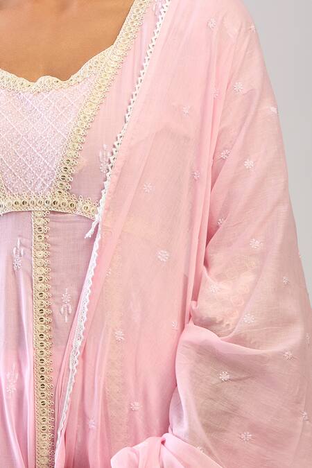 Buy Samyukta Singhania Pink Cotton Embroidery Round Neck Mulmul Anarkali Suit Set Buy_Samyukta Singhania_Pink Cotton Embroidery Round Neck Mulmul Anarkali Suit Set