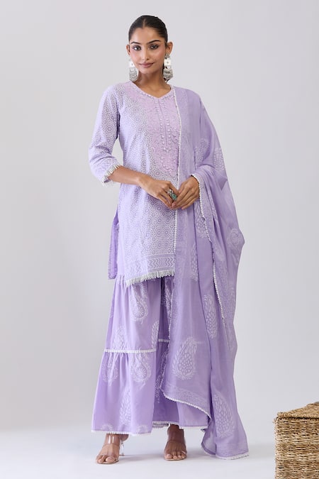 Samyukta Singhania Lavender Cotton Kurta Sharara Set 