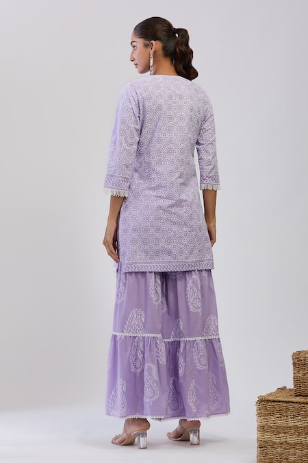 Samyukta Singhania Lavender Cotton Kurta Sharara Set 