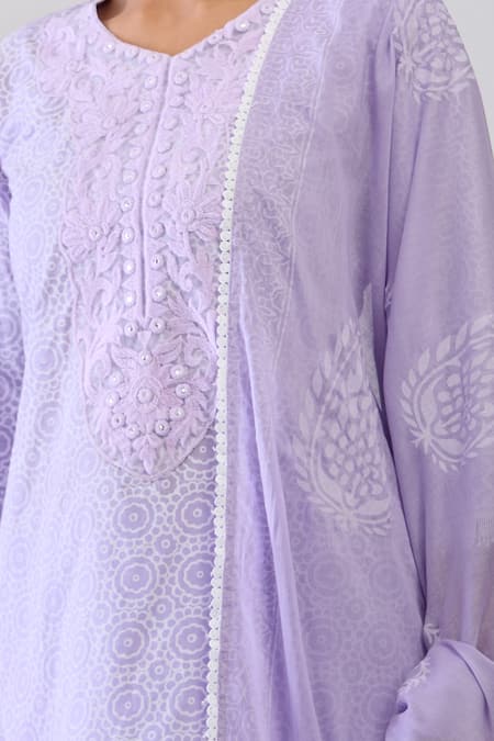 Buy_Samyukta Singhania_Purple Cotton Embroidery Round Neck Lavender Kurta Sharara Set 