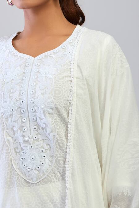 Samyukta Singhania Off White Cotton Embroidery Round Neck Kurta Sharara Set at Aza Fashions Samyukta Singhania_Off White Cotton Embroidery Round Neck Kurta Sharara Set _at_Aza_Fashions