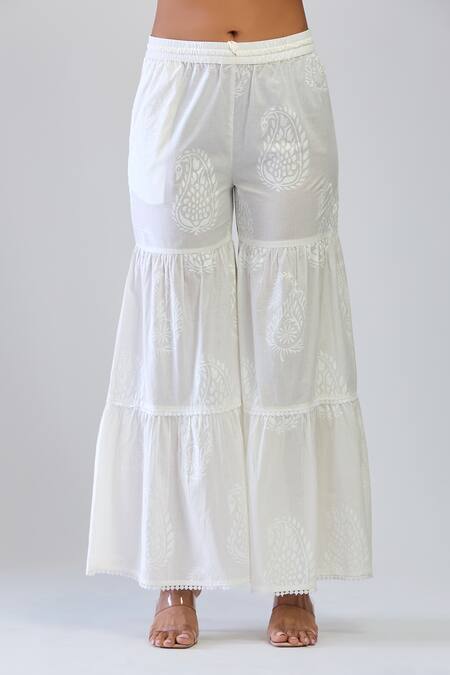 Buy Samyukta Singhania Off White Cotton Embroidery Round Neck Kurta Sharara Set Buy_Samyukta Singhania_Off White Cotton Embroidery Round Neck Kurta Sharara Set