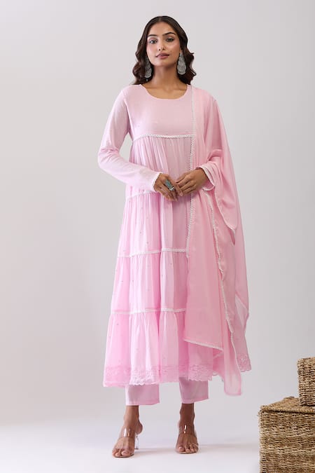 Samyukta Singhania Pink Cotton Mulmul Anarkali Set 