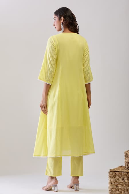 Samyukta Singhania Yellow Jacquard Weave Anarkali Set 