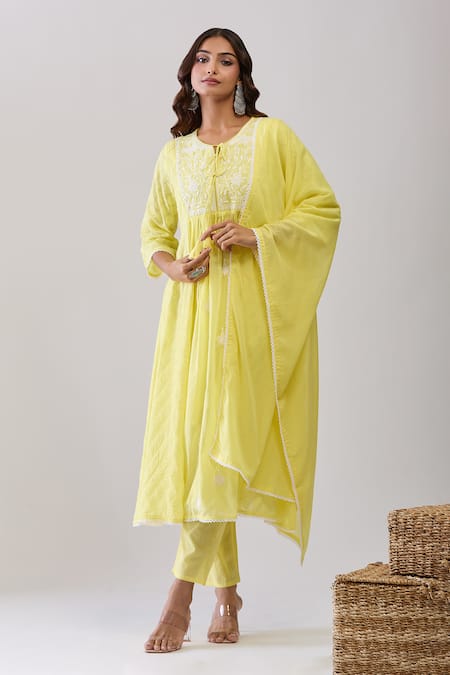 Samyukta Singhania Yellow Jacquard Weave Anarkali Set 