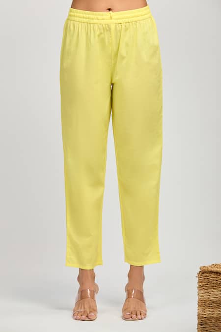 Samyukta Singhania Yellow Cotton Embroidery Round Neck Jacquard Weave Anarkali Set at Aza Fashions Samyukta Singhania_Yellow Cotton Embroidery Round Neck Jacquard Weave Anarkali Set_at_Aza_Fashions