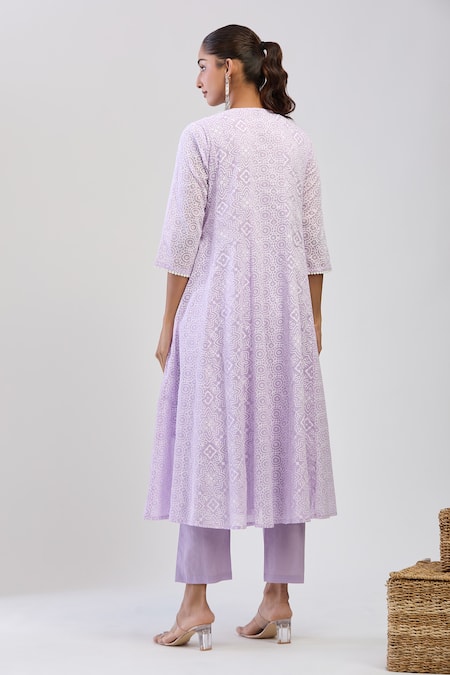 Samyukta Singhania Lavender Cotton Mulmul Anarkali Set 