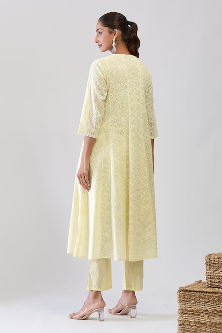 Samyukta Singhania Lime Cotton Sequins, Embroidery Round Neck Green Mulmul Anarkali Set Online at Aza Fashions Samyukta Singhania_Lime Cotton Sequins, Embroidery Round Neck Green Mulmul Anarkali Set _Online_at_Aza_Fashions