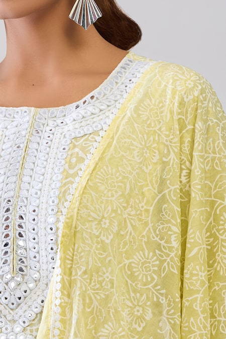 Shop Samyukta Singhania Lime Cotton Sequins, Embroidery Round Neck Green Mulmul Anarkali Set Online at Aza Fashions Shop_Samyukta Singhania_Lime Cotton Sequins, Embroidery Round Neck Green Mulmul Anarkali Set _Online_at_Aza_Fashions