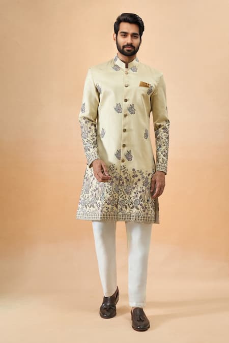 Arihant Rai Sinha Beige Silk Thread Embroidered Sherwani Set 