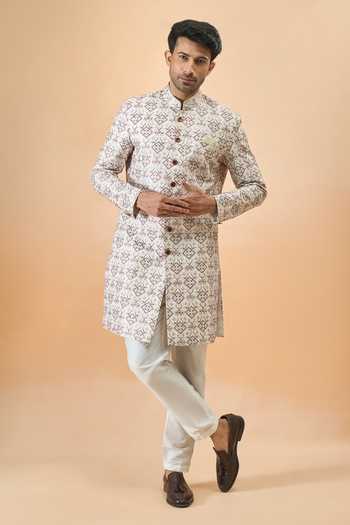 Buy Arihant Rai Sinha Cream Silk Embroidery Sherwani Set Online at Aza Fashions Buy_Arihant Rai Sinha_Cream Silk Embroidery Sherwani Set _Online_at_Aza_Fashions