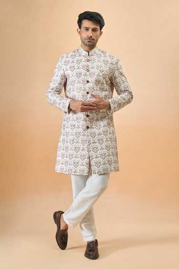 Shop Arihant Rai Sinha Cream Silk Embroidery Sherwani Set Online at Aza Fashions Shop_Arihant Rai Sinha_Cream Silk Embroidery Sherwani Set _Online_at_Aza_Fashions