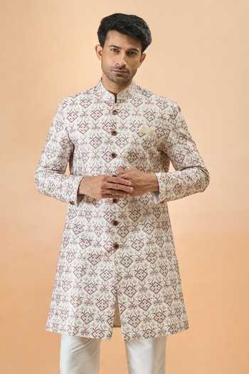 Arihant Rai Sinha Cream Silk Embroidery Sherwani Set at Aza Fashions Arihant Rai Sinha_Cream Silk Embroidery Sherwani Set _at_Aza_Fashions