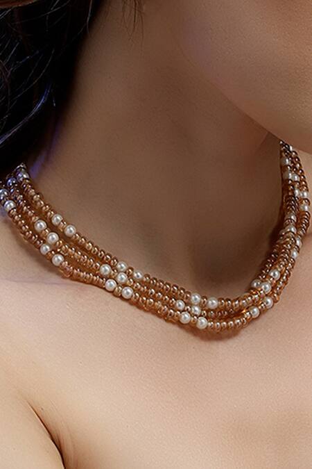 Shop Dugran By Dugristyle Peach Dil-e-gulabi Layered Necklace at Aza Fashions Shop_Dugran By Dugristyle_Peach Dil-e-gulabi Layered Necklace _at_Aza_Fashions