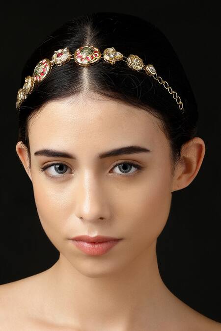 Dugran By Dugristyle_Red Gold-plated Roshni-e-rang Matha Patti _at_Aza_Fashions