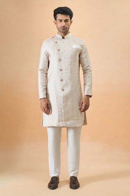Buy_Arihant Rai Sinha_Off White Jacquard, Silk Designer And Pink Sherwani Set _Online_at_Aza_Fashions