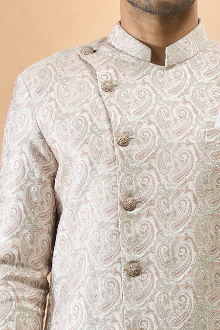 Buy_Arihant Rai Sinha_Off White Jacquard, Silk Designer And Pink Sherwani Set 