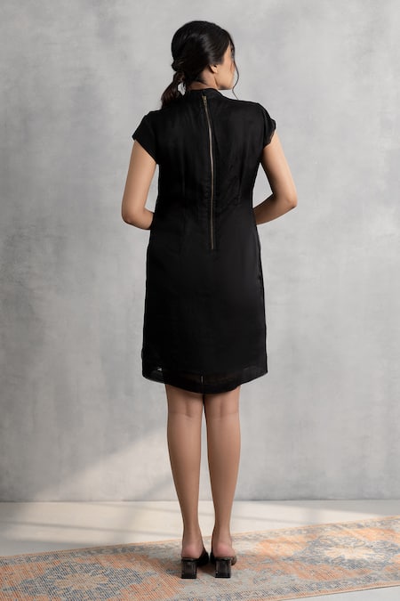 Neelu And Manvi Black Organza Floral Embroidered Dress 