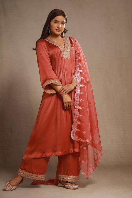 Sonali Methi Rust Orange Satin Kurta Set 
