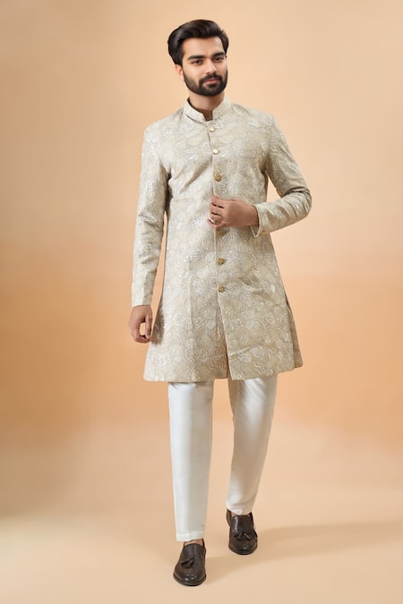Arihant Rai Sinha Beige Silk Sherwani with White Pant 