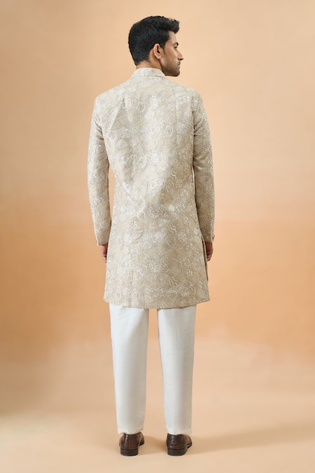 Arihant Rai Sinha Beige Silk Sherwani with White Pant 