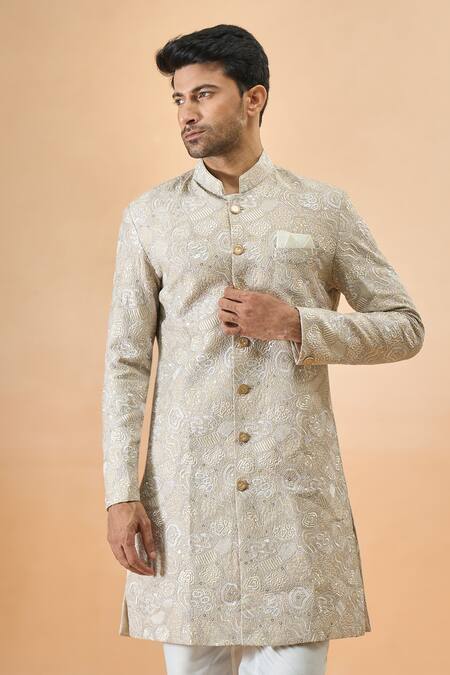 Buy_Arihant Rai Sinha_Beige Silk Sherwani With White Pant 