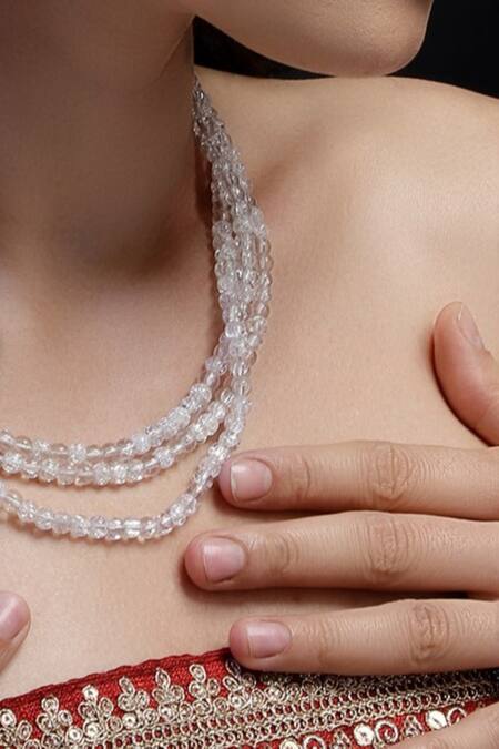 Dugran By Dugristyle White Gold-plated Layered Necklace Online at Aza Fashions Dugran By Dugristyle_White Gold-plated Layered Necklace _Online_at_Aza_Fashions